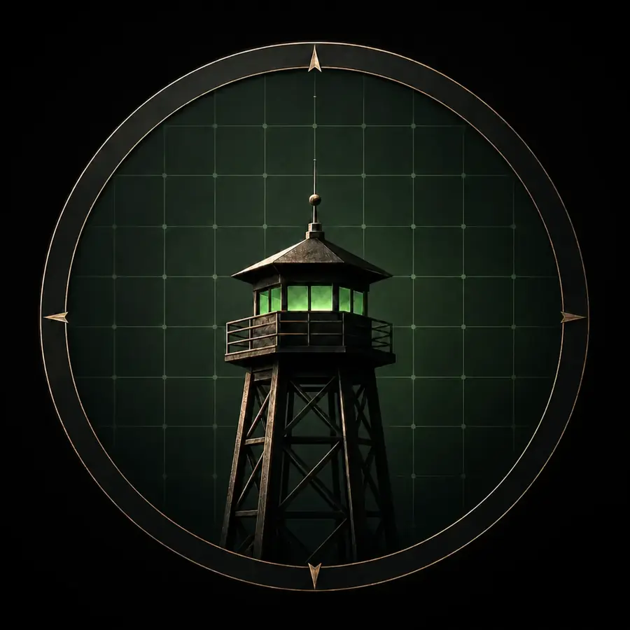 The Watchtower logo, showing a lookout tower scanning the horizon
